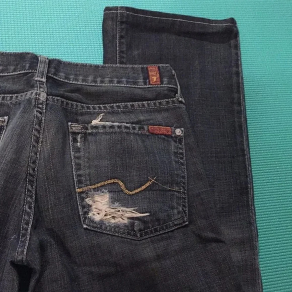 7 for All Mankind Bootcut Dark Wash Ripped Jeans - Picture 6 of 7